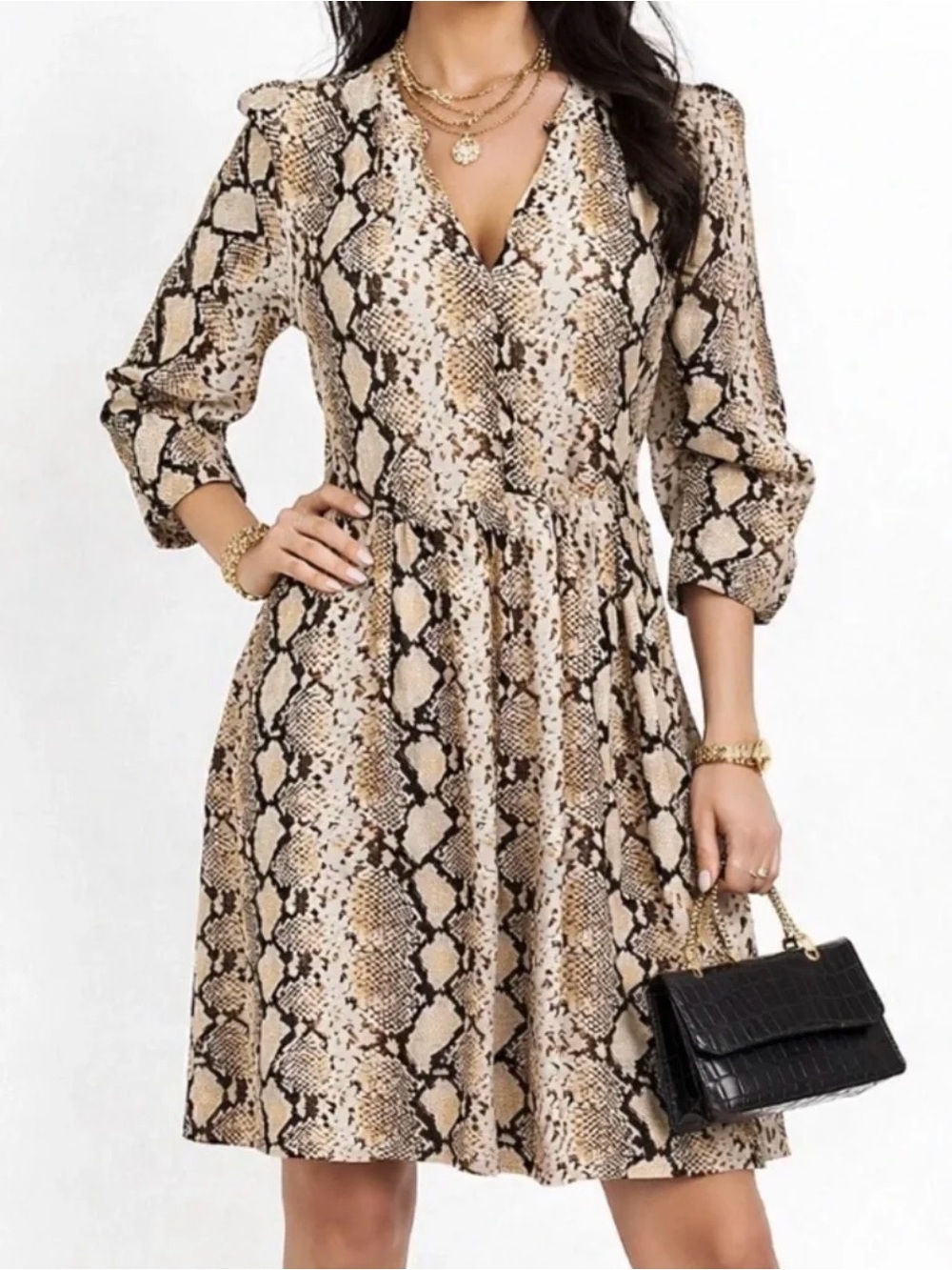 Anthropologie Maeve Snake-Print Mini Dress - Neutral Brown & Black